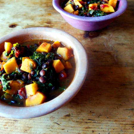 One-Pot Vegan Black Bean Chili with Butternut Squash and Kale