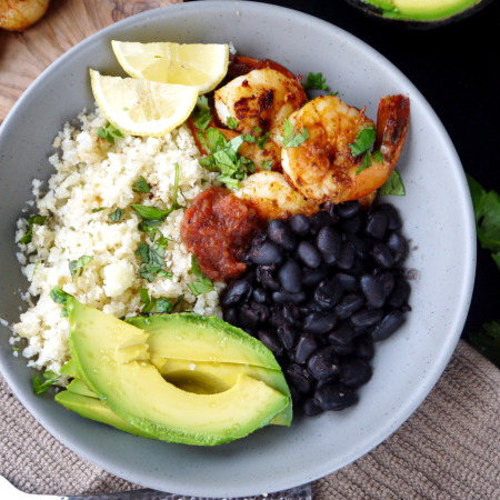 Shrimp Taco Bowls with Cauliflower Rice (gluten free)
